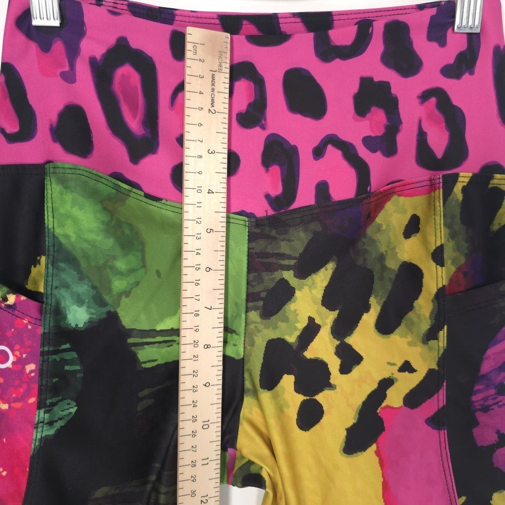 LOONY LEGS Women's Leggings MEDIUM Colorful Abstract Leopard Print Pocket Gym - Picture 4 of 11